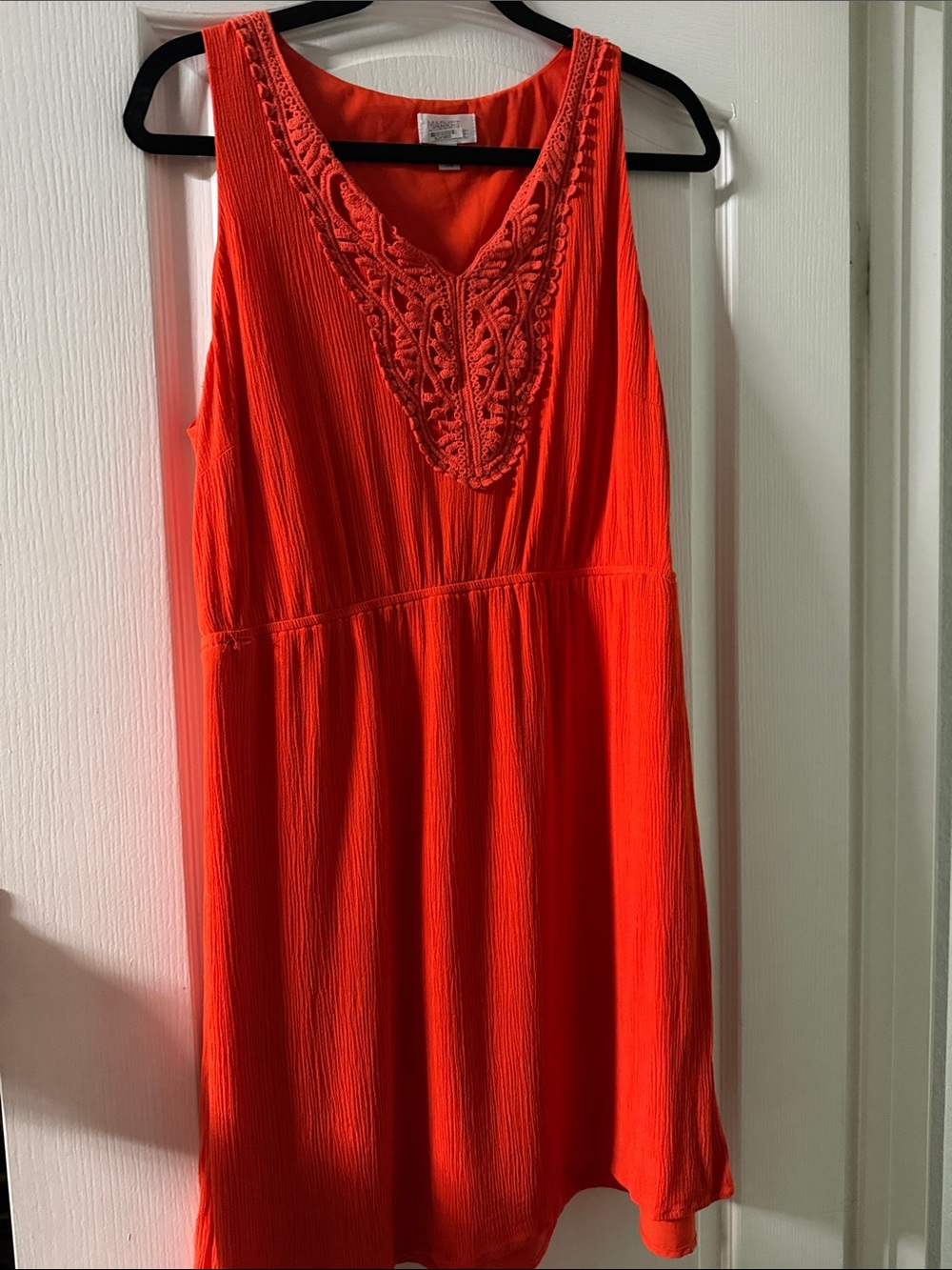 Market & Spruce | Sleeveless Crochet Detail V-Neck Dress in Red
